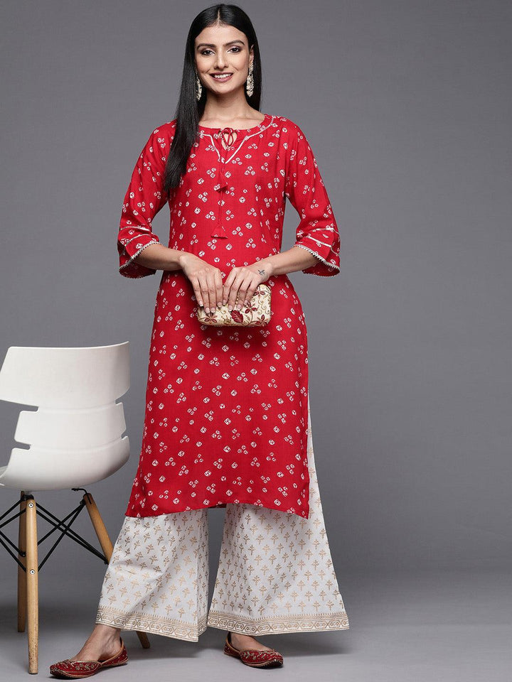 Red Printed Rayon Straight Kurta