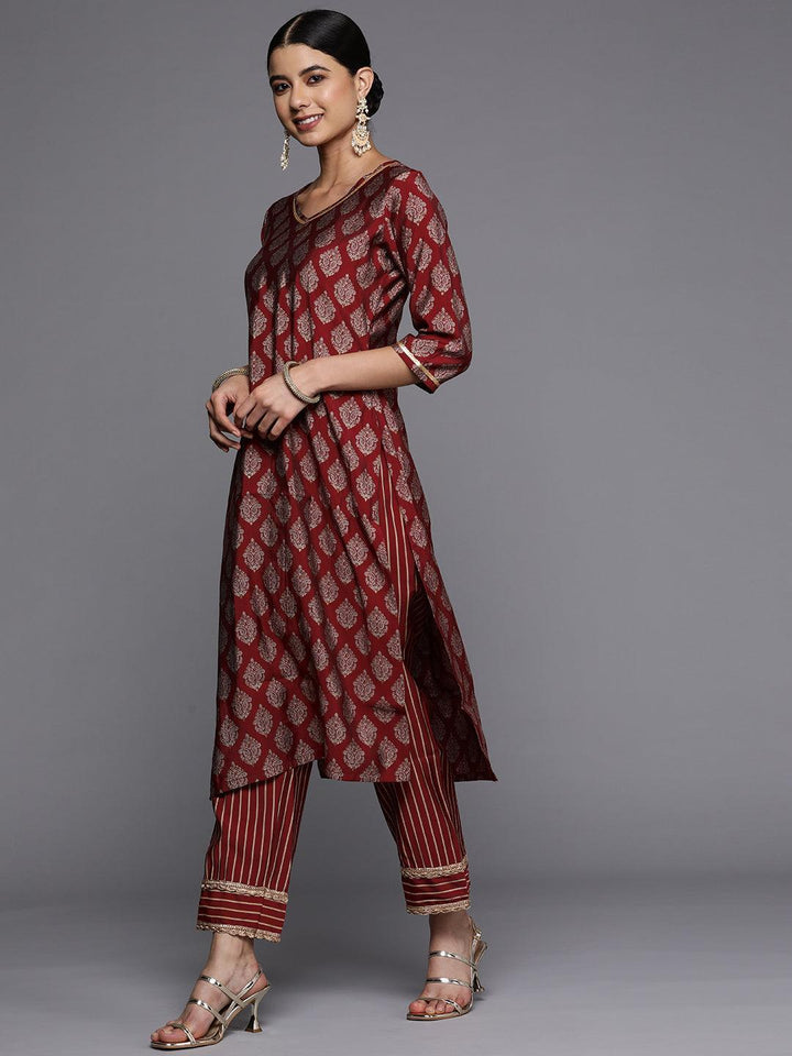 Red Printed Silk Straight Kurta
