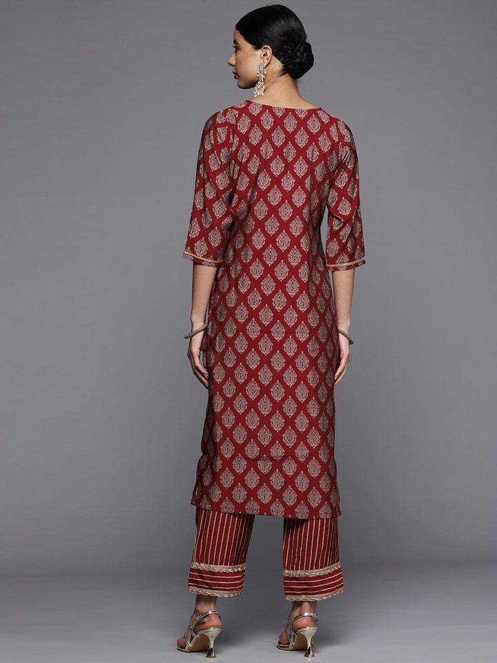 Red Printed Silk Straight Kurta