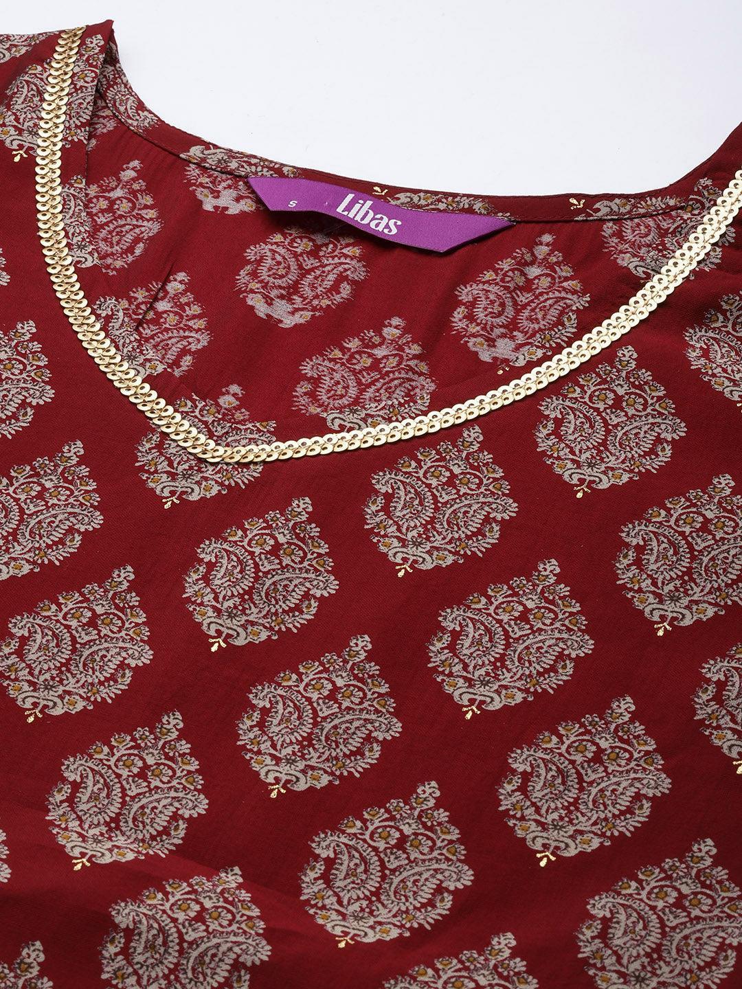 Red Printed Silk Straight Kurta - ShopLibas