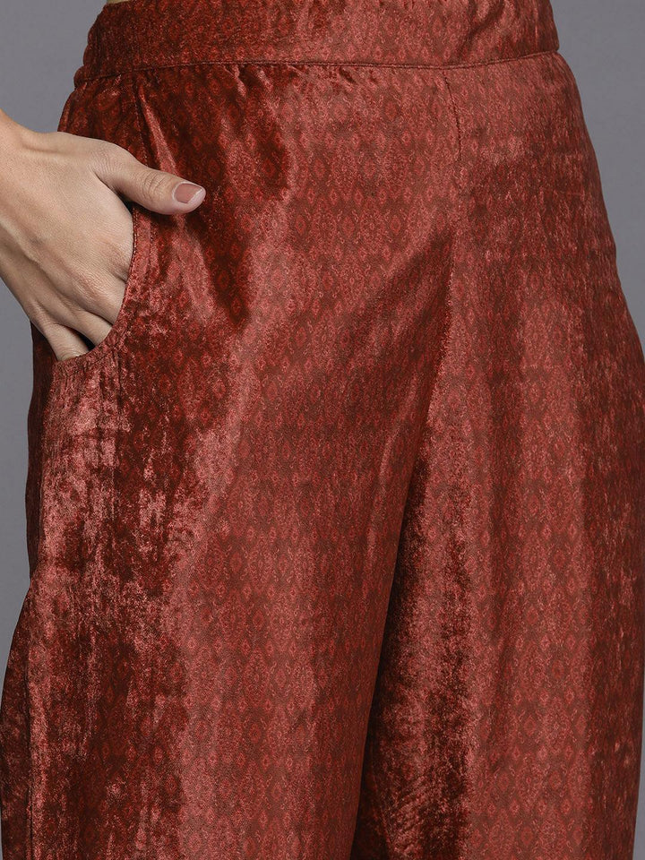 Red Printed Velvet Straight Kurta With Dupatta