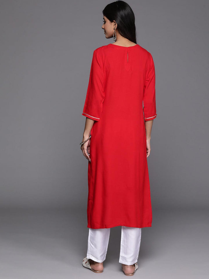 Red Yoke Design Rayon Straight Kurta