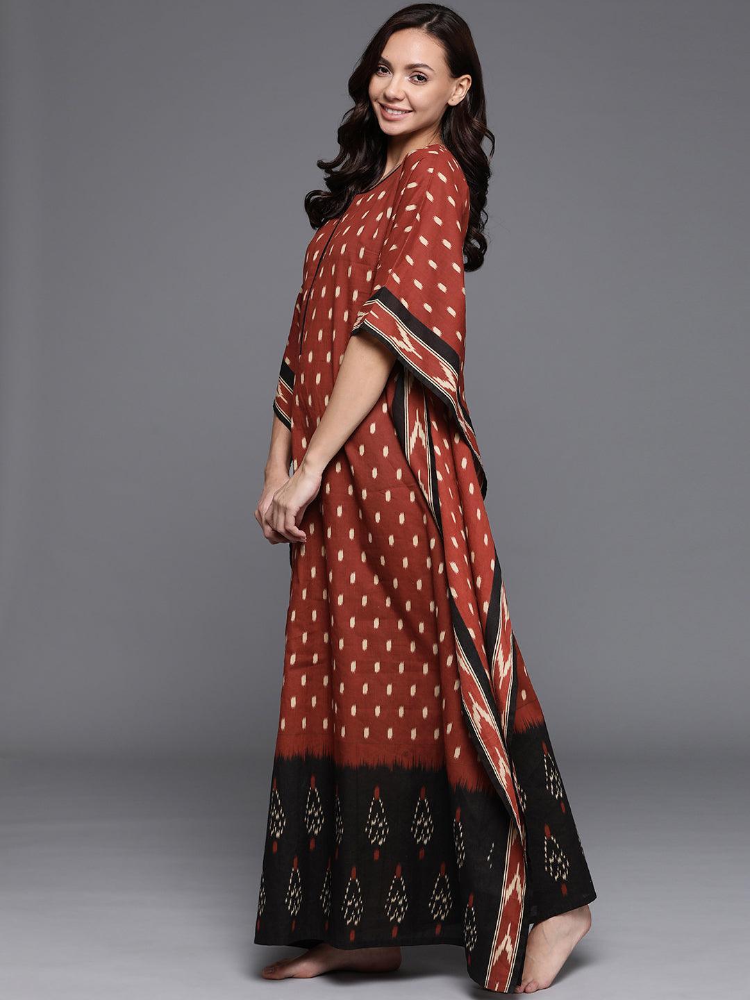 Rust Printed Cotton Nightdress - ShopLibas