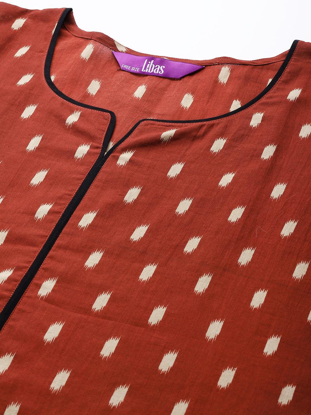 Rust Printed Cotton Nightdress - ShopLibas