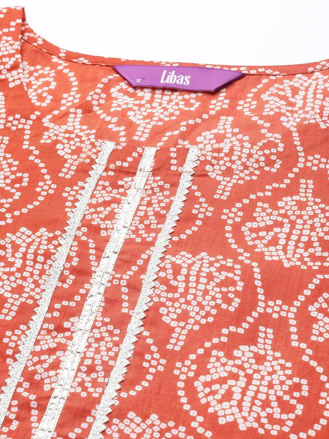 Rust Printed Cotton Straight Kurta - ShopLibas