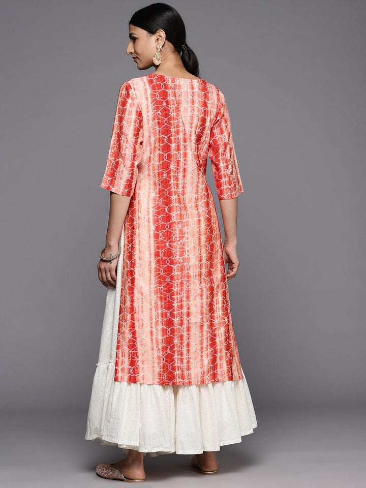 Rust Printed Silk Straight Kurta