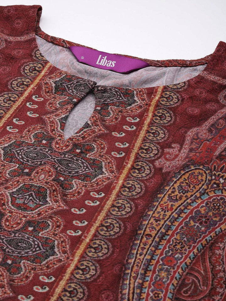 Rust Printed Velvet Straight Kurta