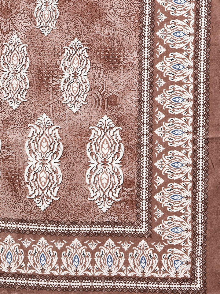 Rust Printed Velvet Straight Kurta With Dupatta