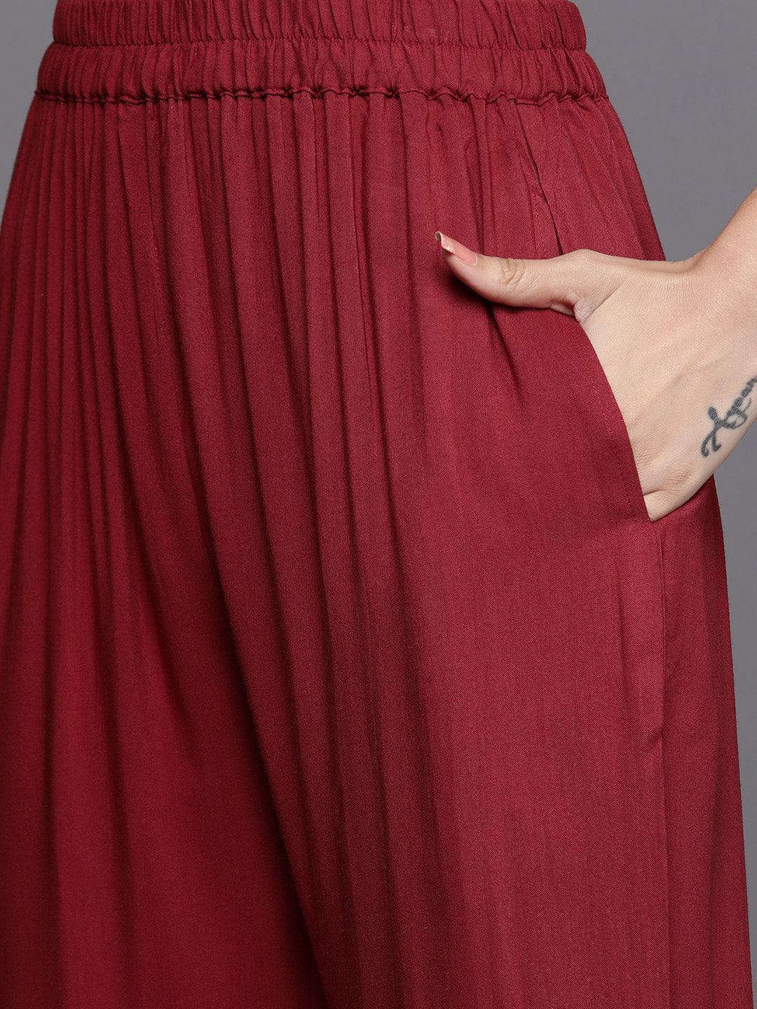 Rust Self Design Pashmina Wool Straight Suit Set - ShopLibas