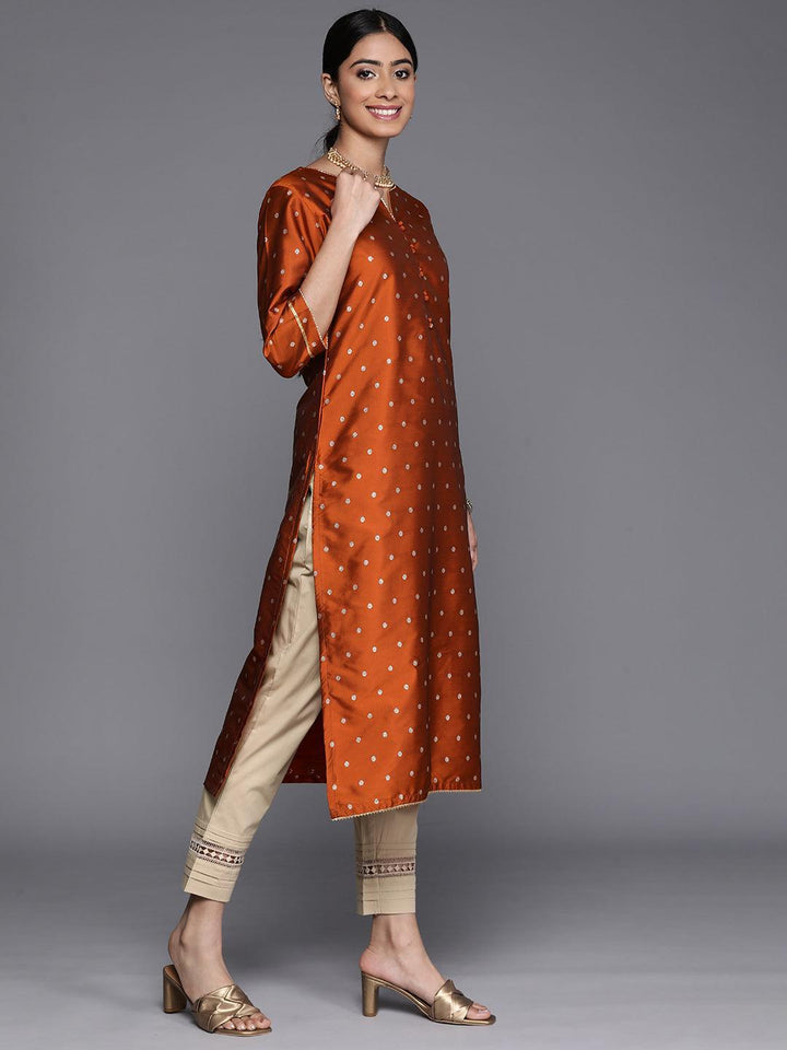 Rust Woven Design Art Silk Straight Kurta