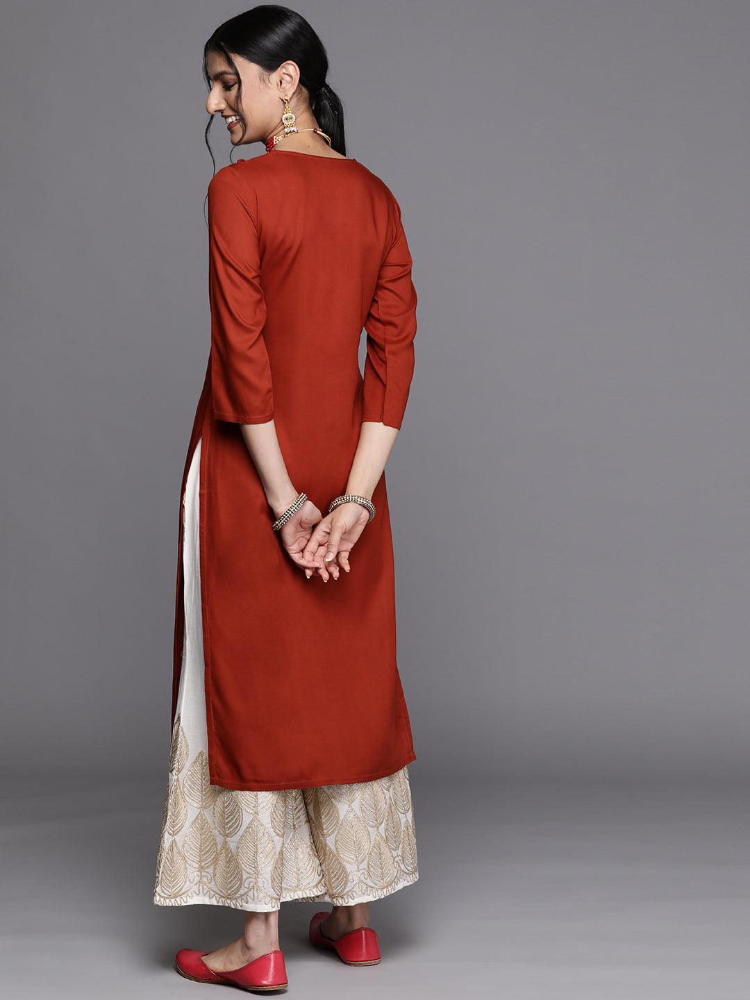 Rust Yoke Design Rayon Kurta - ShopLibas