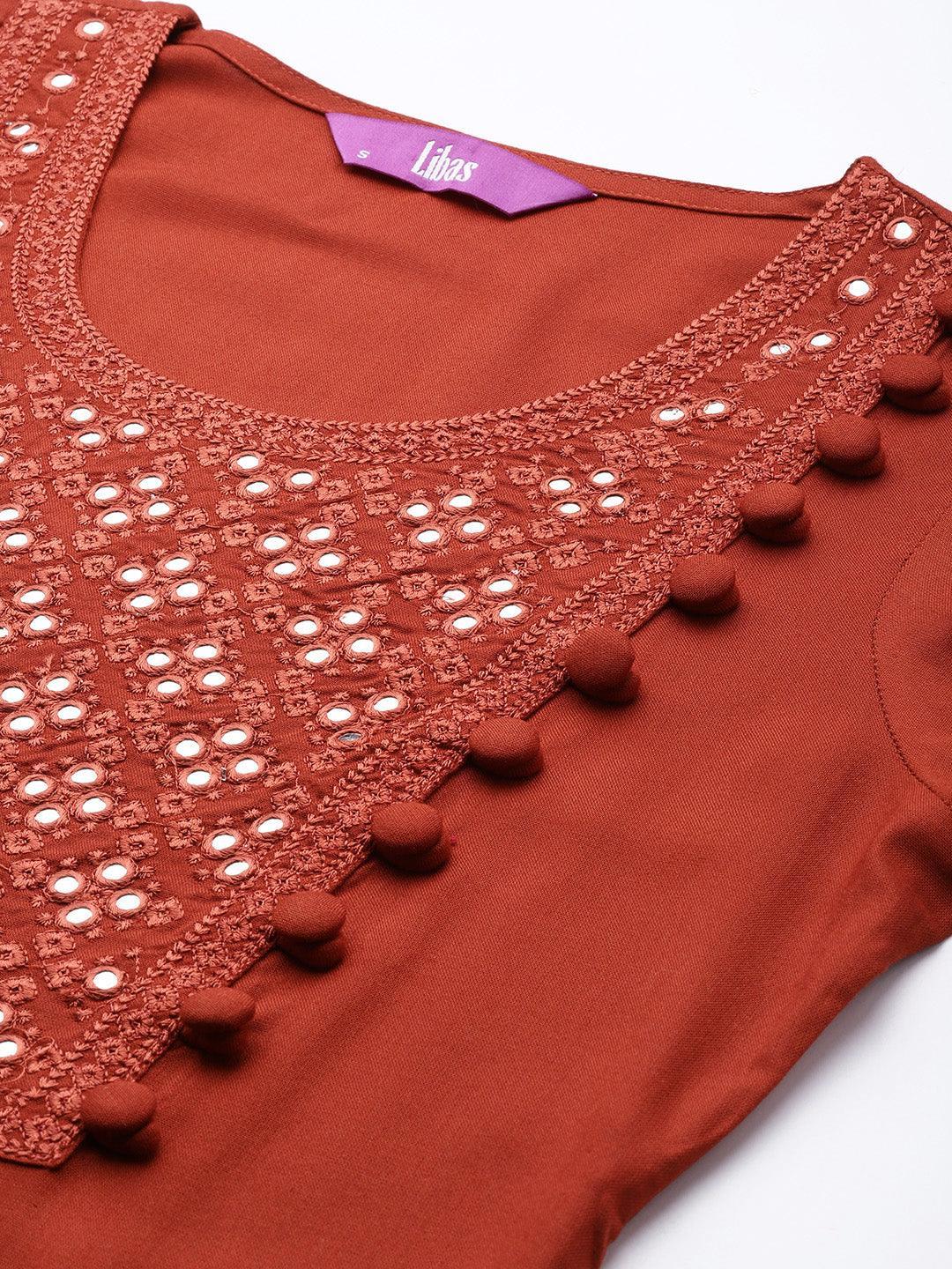 Rust Yoke Design Rayon Kurta - ShopLibas