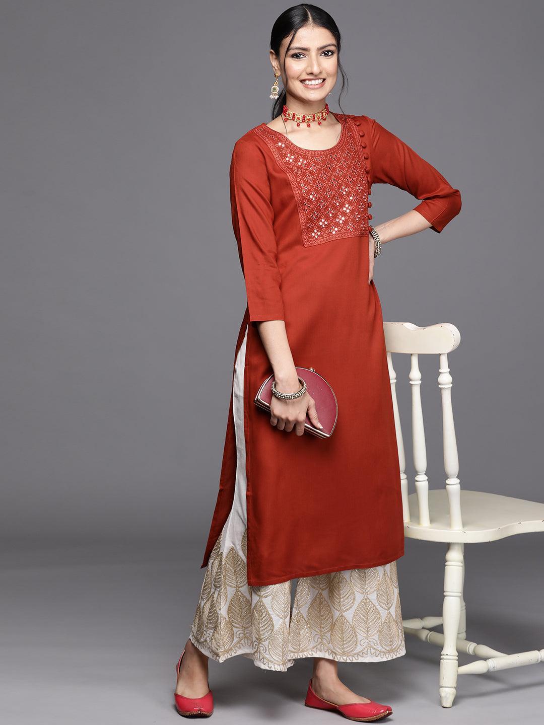Rust Yoke Design Rayon Kurta - ShopLibas