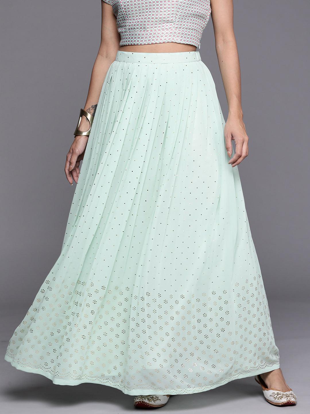 Buy Sea Green Embellished Georgette Skirt Online at Libas