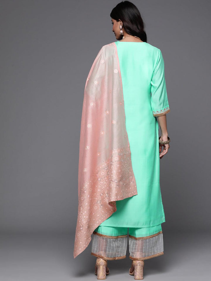 Sea Green Embroidered Chanderi Silk Suit Set