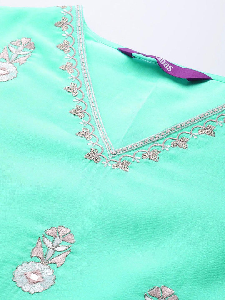 Sea Green Embroidered Chanderi Silk Suit Set