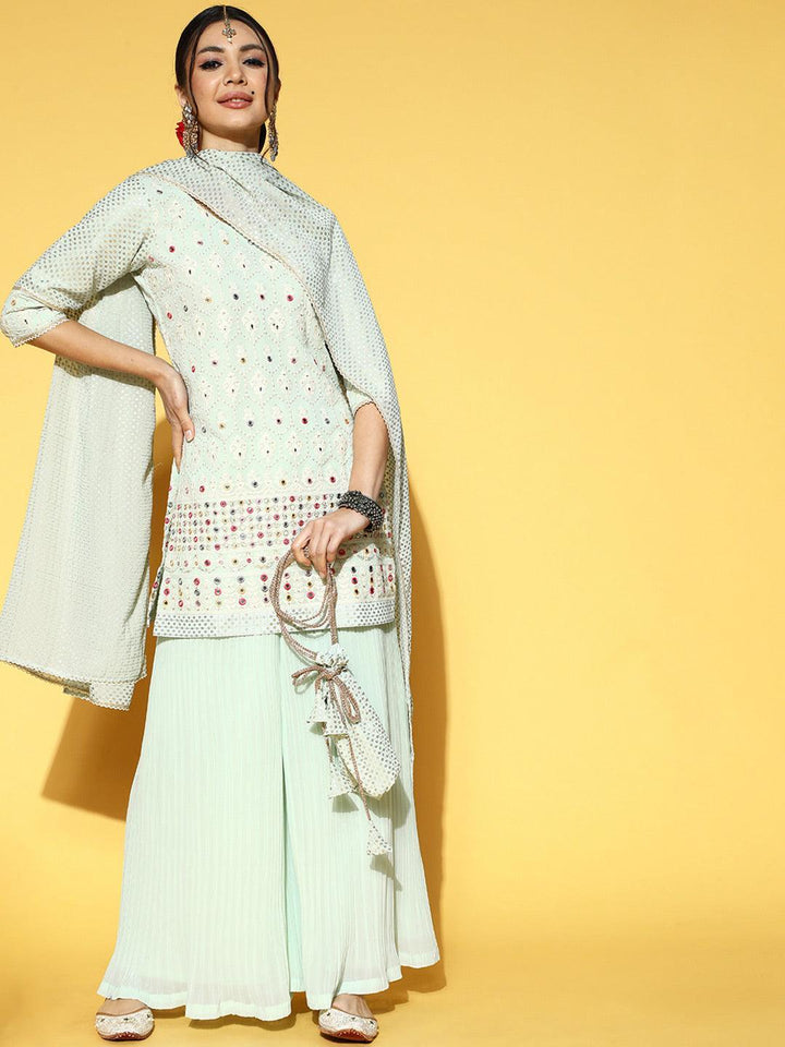 Sea Green Embroidered Georgette Kurta Set