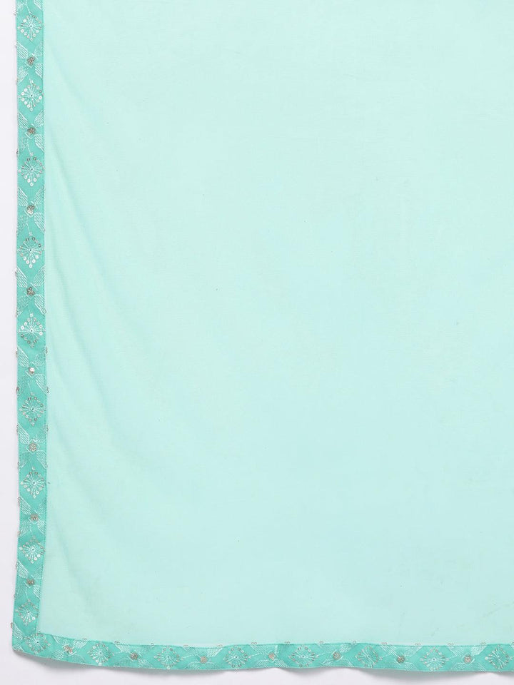 Sea Green Embroidered Georgette Straight Kurta With Sharara & Dupatta