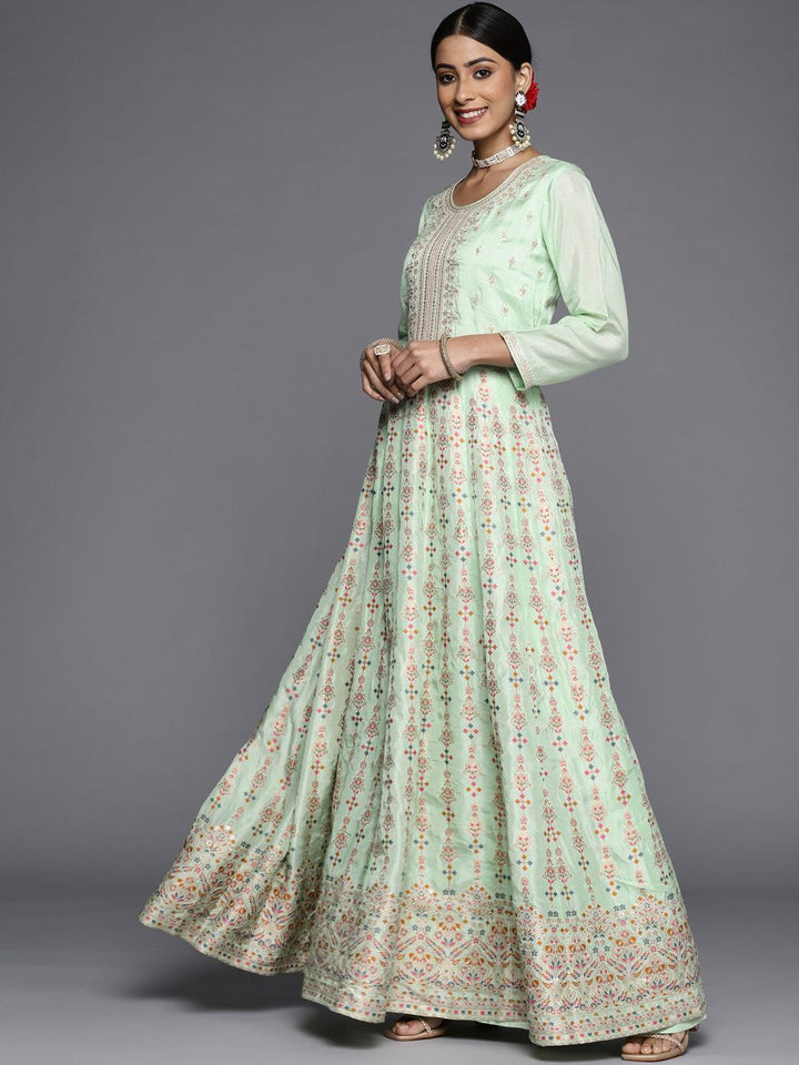 Sea Green Embroidered Silk Anarkali Suit Set