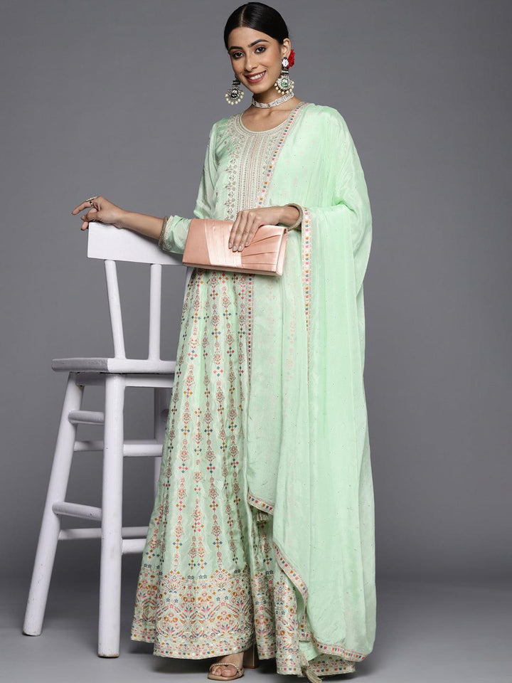 Sea Green Embroidered Silk Anarkali Suit Set