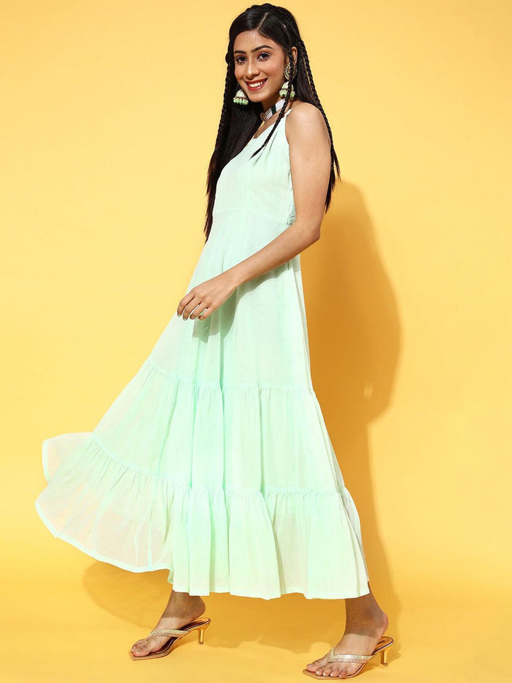 Sea Green Printed Georgette Dress