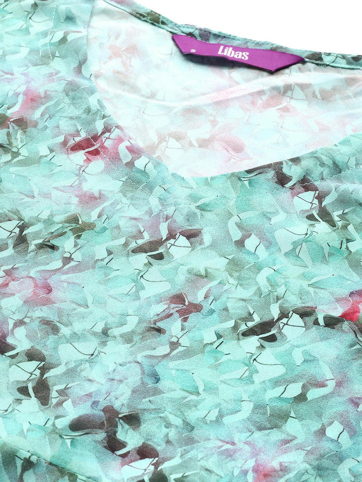 Sea Green Printed Georgette Flared Dress