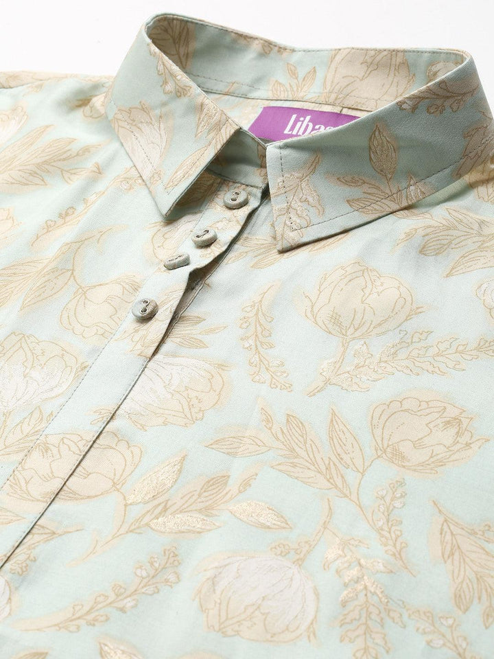 Sea Green Printed Silk Blend Kurta Set