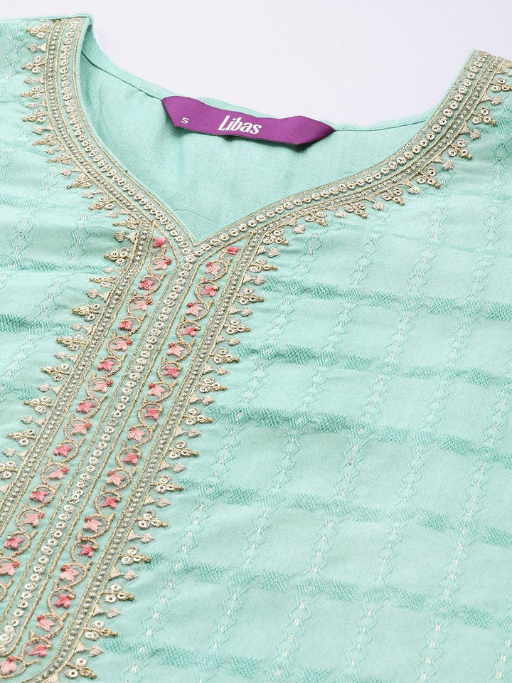 Sea Green Woven Design Rayon Straight Kurta