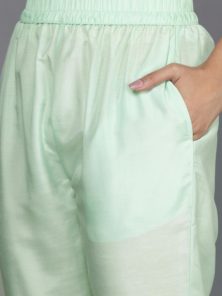 Sea Green Woven Design Silk Suit Set