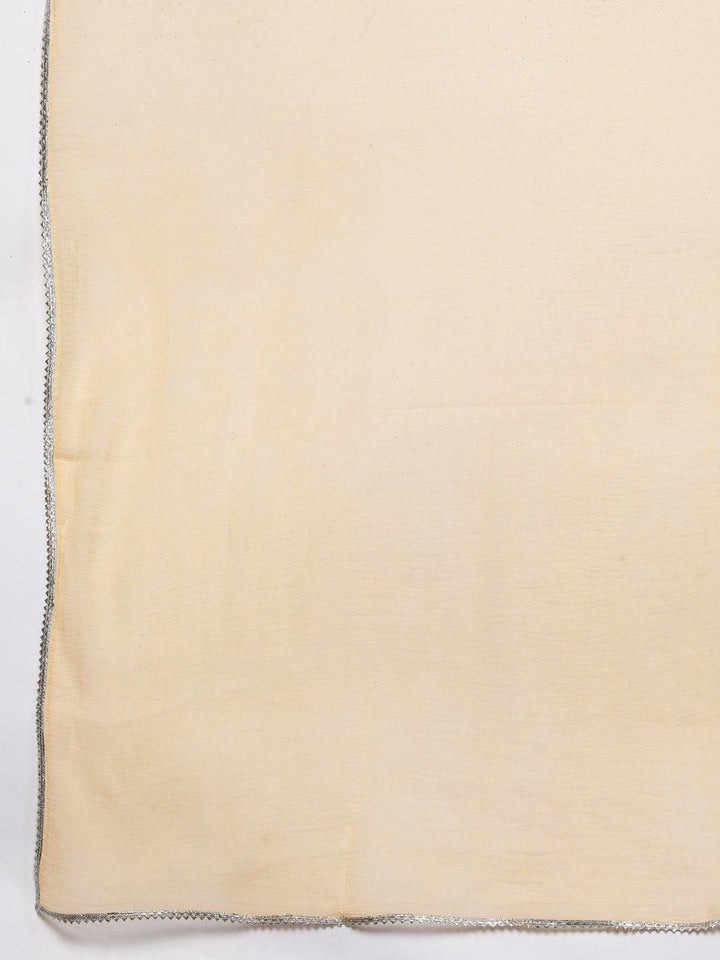 Tan Printed Silk Blend Straight Kurta With Trousers & Dupatta
