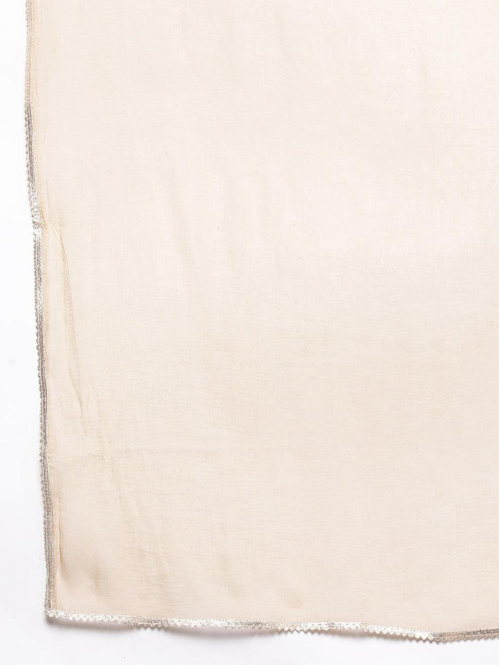 Tan Printed Silk Blend Straight Kurta With Trousers & Dupatta