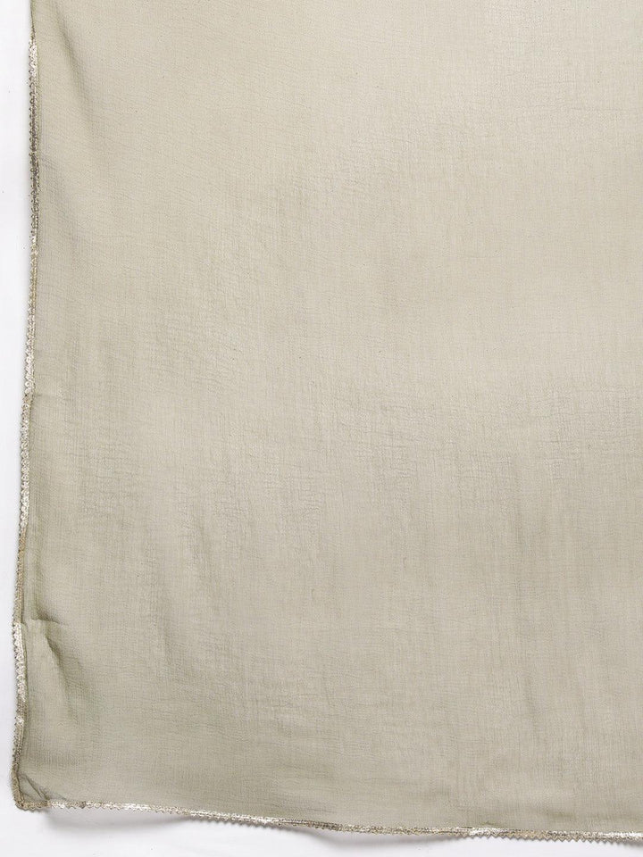 Taupe Printed Silk Blend Straight Kurta With Trousers & Dupatta