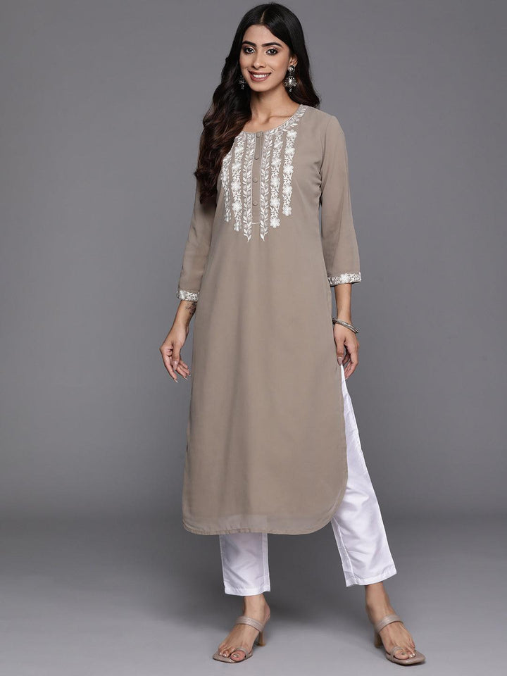 Taupe Yoke Design Georgette Pathani Kurta