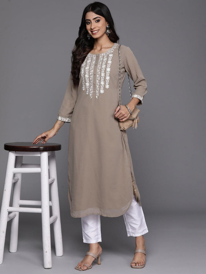 Taupe Yoke Design Georgette Pathani Kurta