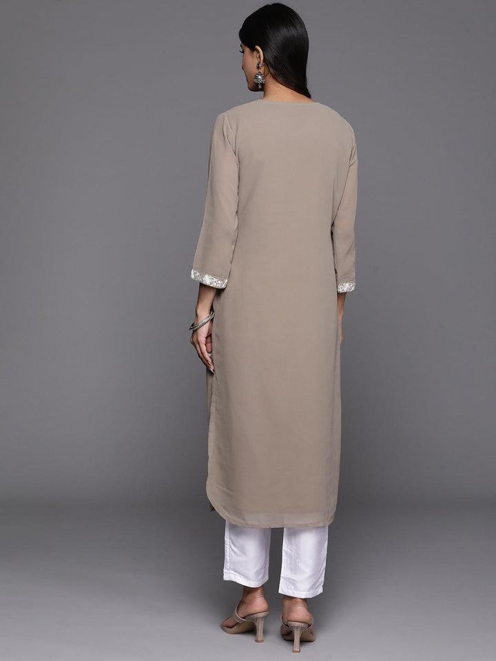 Taupe Yoke Design Georgette Pathani Kurta