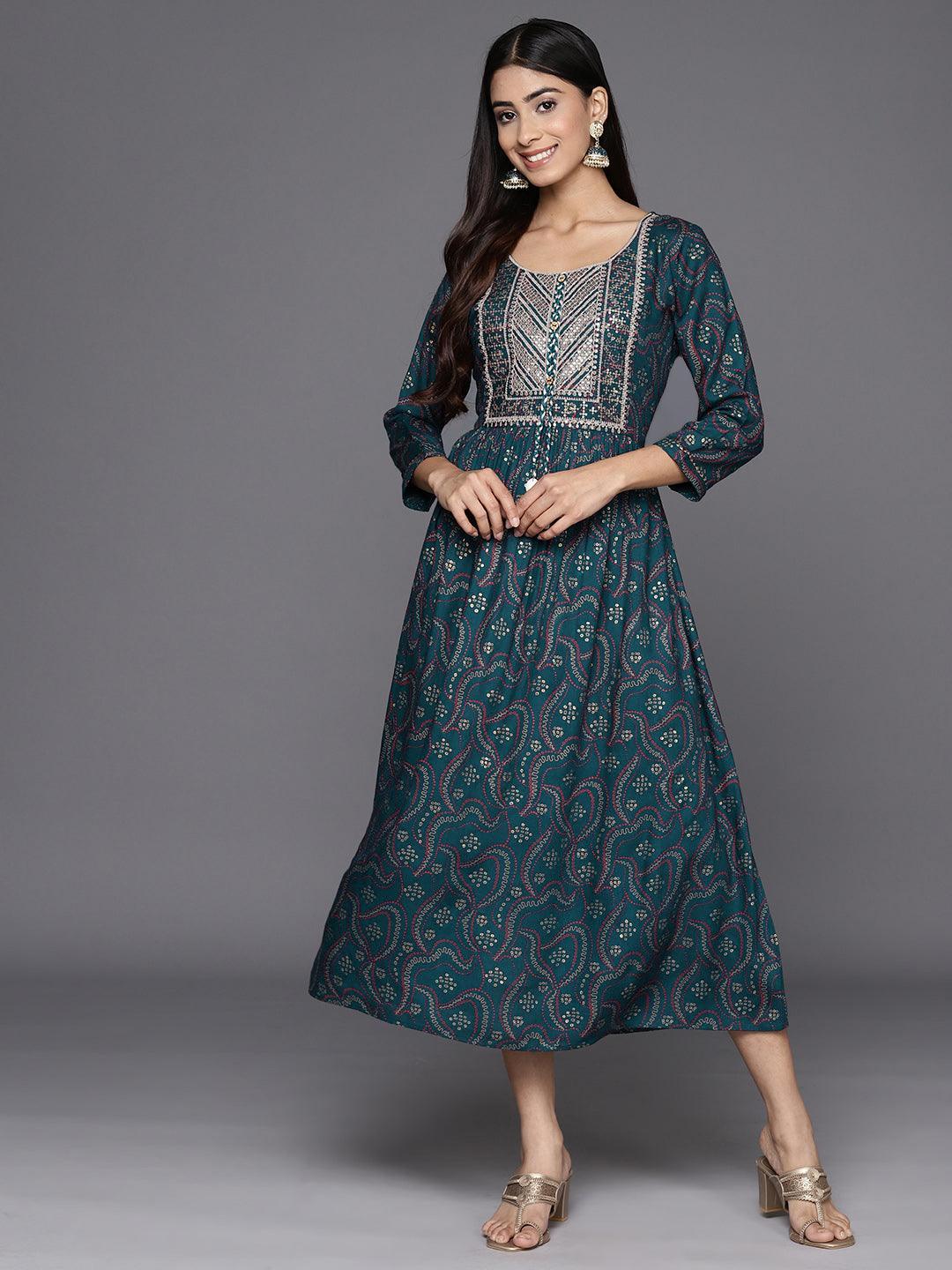 rayon fit and flare dress Embroidered Rayon Fit & Flare Dress in Azure from Bali