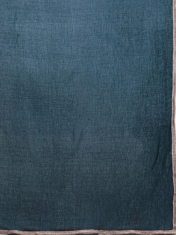 Teal Printed Silk Blend Straight Kurta With Dupatta