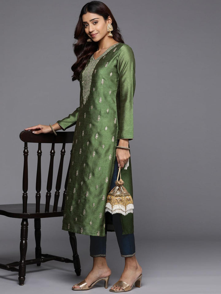 Teal Solid Silk Blend Trousers