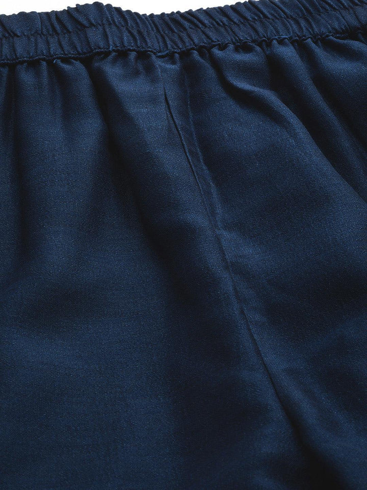 Teal Solid Silk Blend Trousers