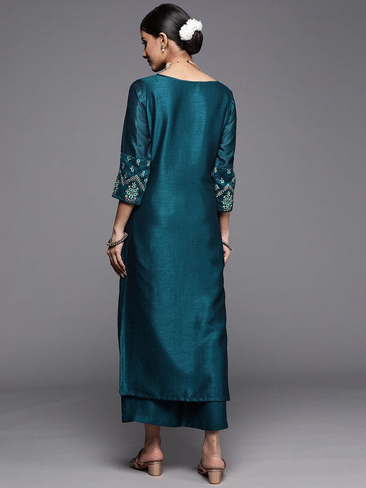 Teal Solid Silk Kurta