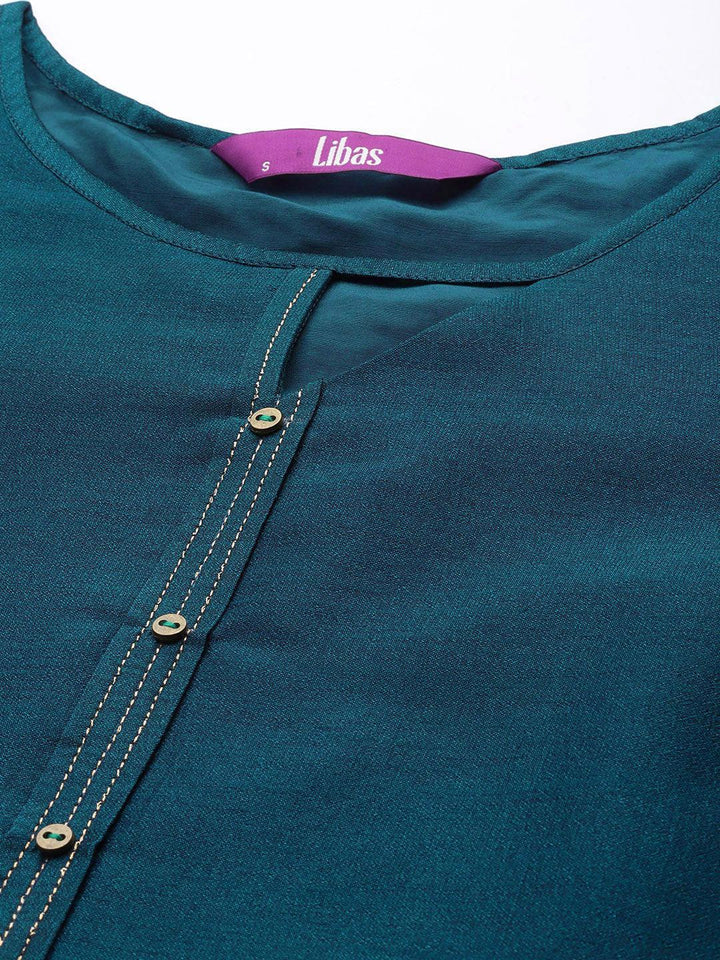 Teal Solid Silk Kurta