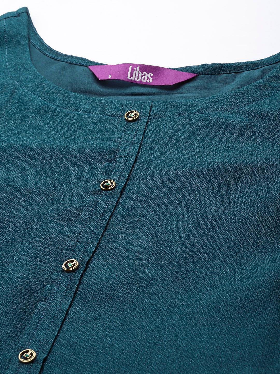 Teal Solid Silk Kurta - ShopLibas