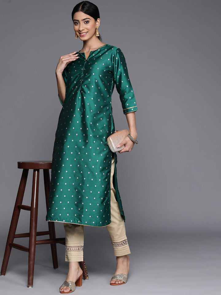 Teal Woven Design Art Silk Straight Kurta