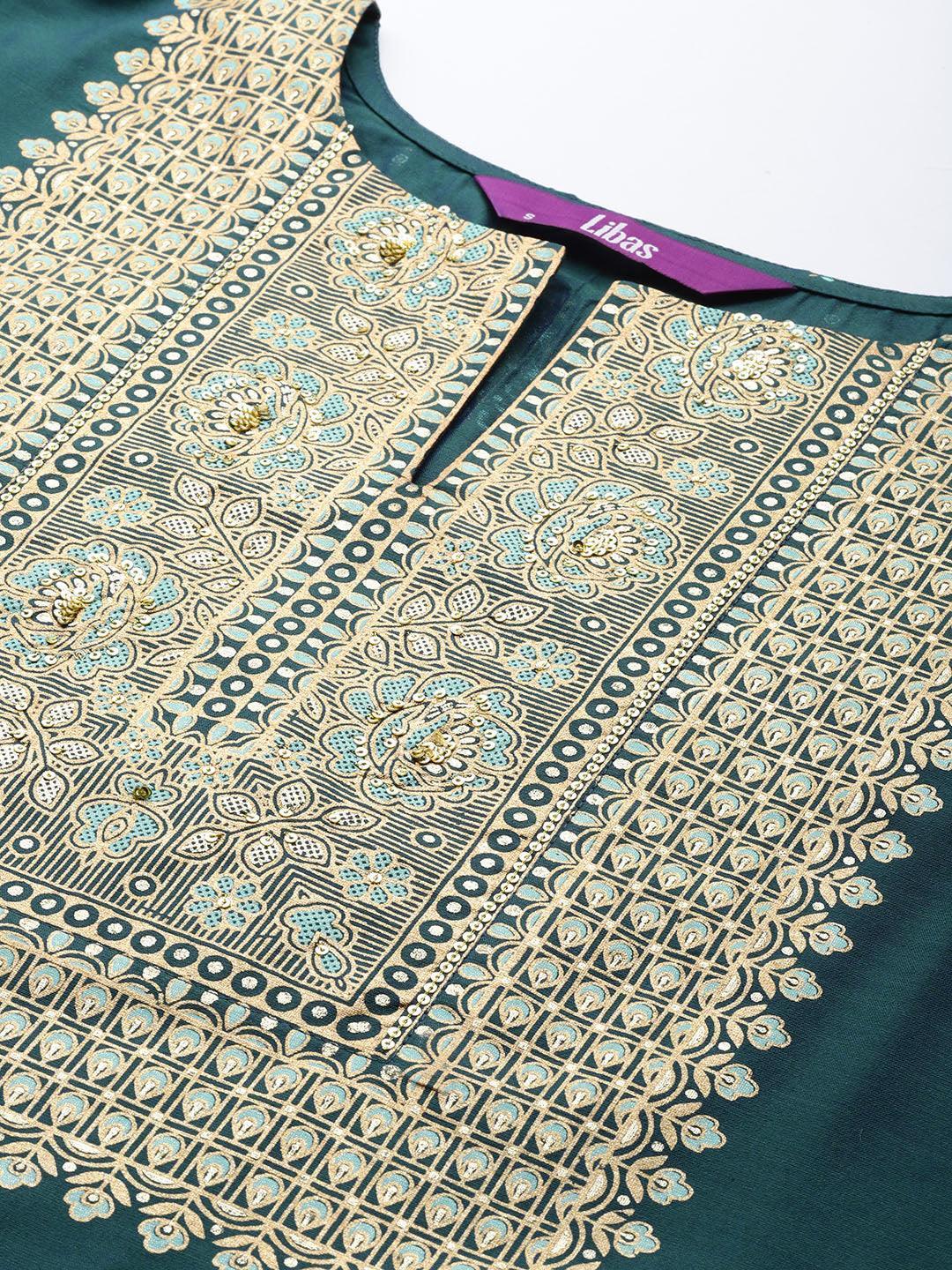 Teal Yoke Design Chanderi Silk Kurta - ShopLibas