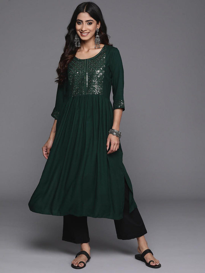Teal Yoke Design Rayon A-Line Kurta