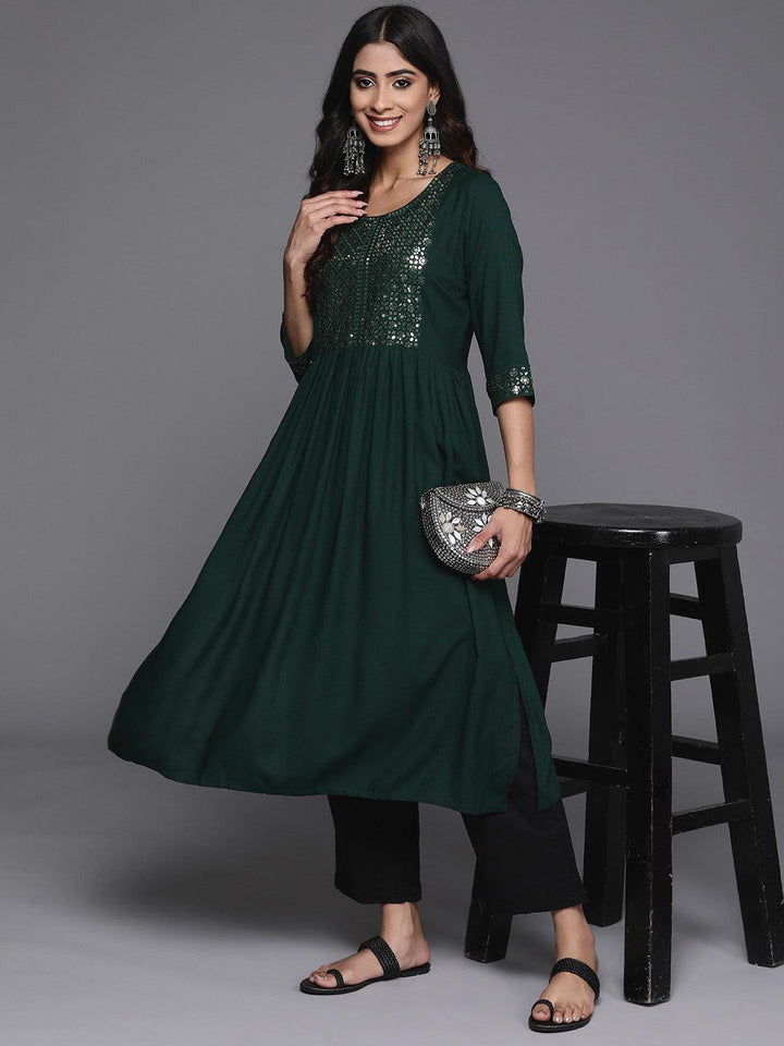 Teal Yoke Design Rayon A-Line Kurta