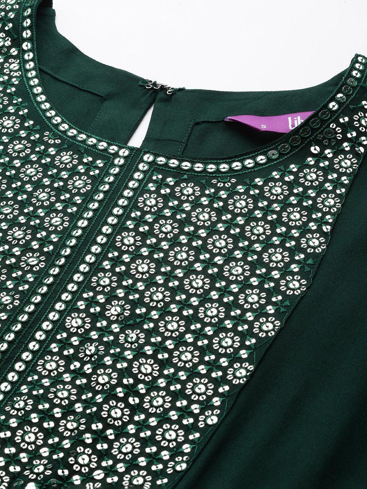 Teal Yoke Design Rayon A-Line Kurta