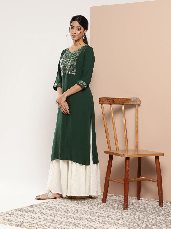Teal Yoke Design Rayon Straight Kurta