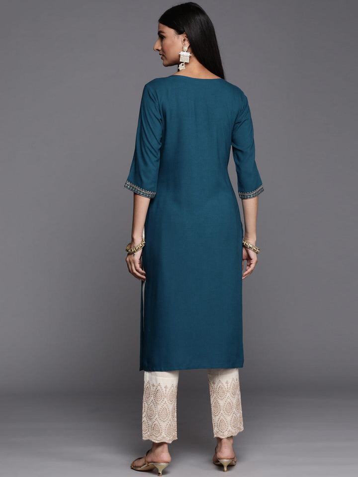 Teal Yoke Design Rayon Straight Kurta