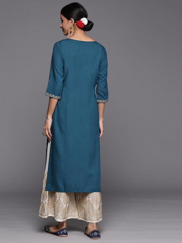 Teal Yoke Design Rayon Straight Kurta